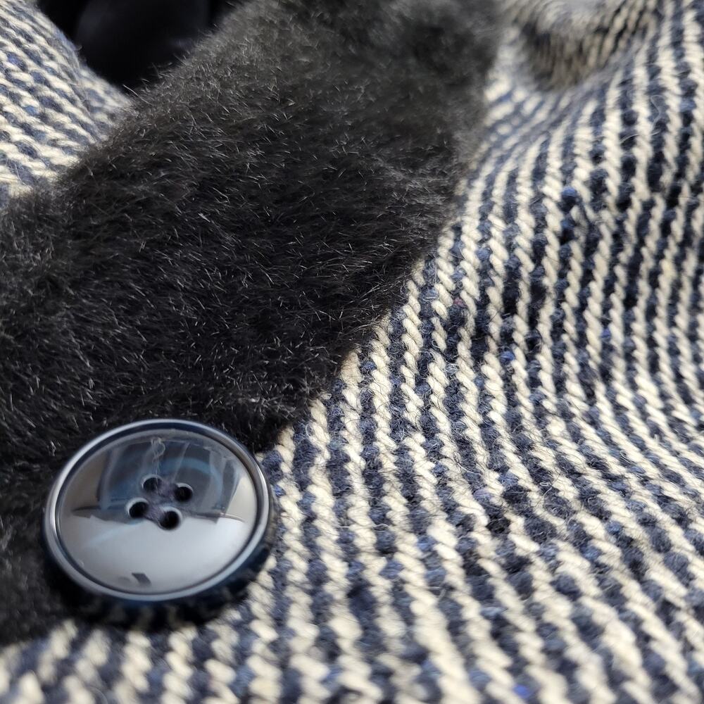 Cinzia Rocca Wool Coat Black Striped Size 8 Speckles Elegant Dinner in the City - Picture 7 of 16